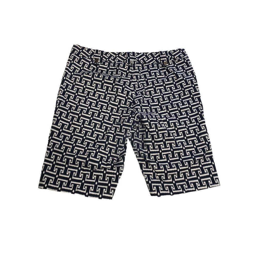 Tory Burch Bermuda Shorts Women Sz M Navy & Royal Blue White t prints